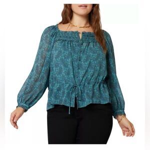 Joie Women's Size 1X Green Blue Pine 100% Silk Asseline Long Sleeve Blouse Top